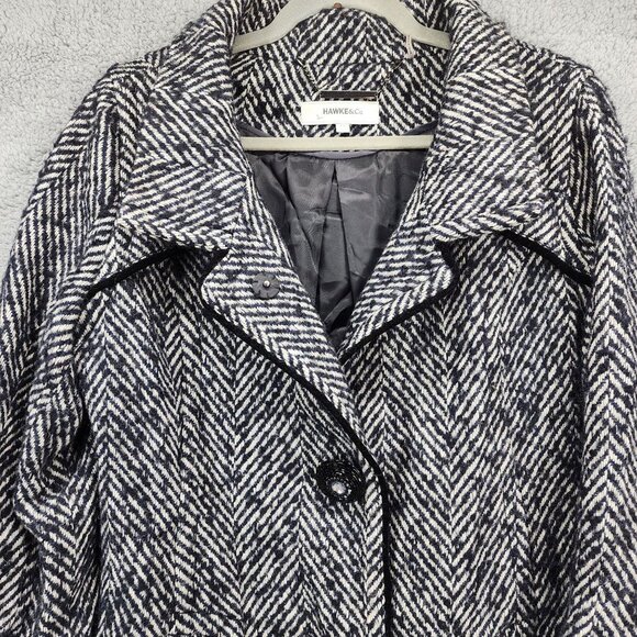 Hawke & Co Women's Size 14 Black White Herringbone Wool Blend Snap Jacket Coat - Picture 4 of 13